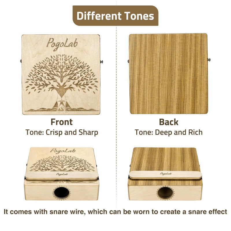 POGOLAB Portable Cajon, Multi-Tone Travel Drum Box with Storage Bag & Detachable Snare Drum Strap, Exquisite Carved Patterns, Beautiful Percussion Instrument Gift - Image 3
