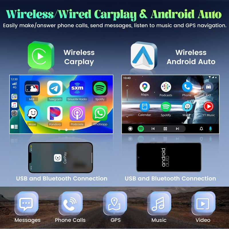 Roinvou 2+32G Android CarPlay Stereo for 2005-2012 Toyota Corolla EX, 9'' Touch Screen in-Dash GPS Navigation with Built-in Wireless CarPlay Android Auto Support Mirror Link BT RDS AHD DSP - Image 3