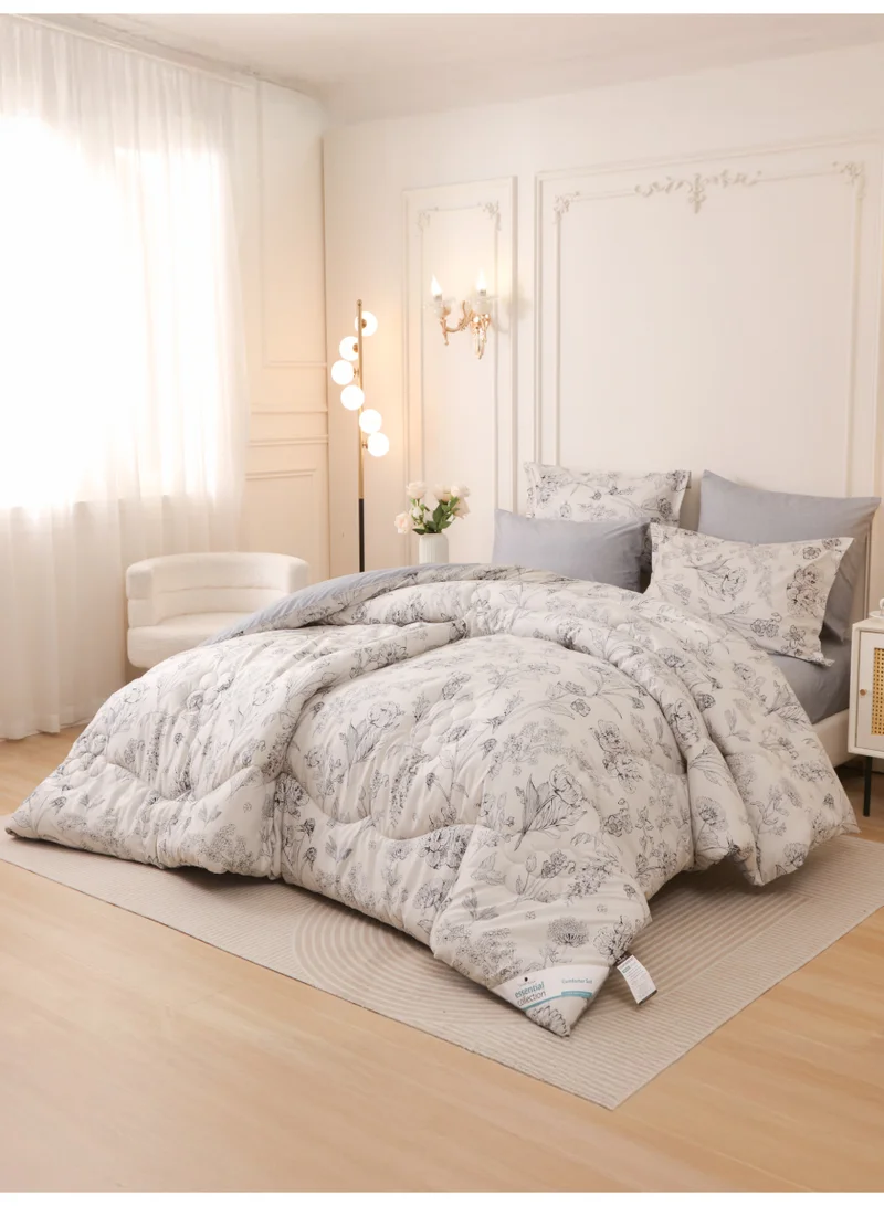 Donetella 6-Pcs Printed King Comforter Set | Fits 200x200 cm Size Bed | Soft Brushed Microfiber | Reversible Printed Comforter | 350 GSM Down Alternative Fill