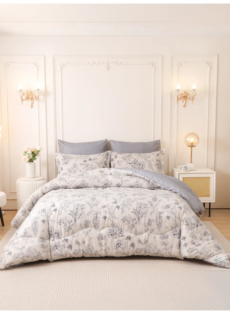 Donetella 6-Pcs Printed King Comforter Set | Fits 200x200 cm Size Bed | Soft Brushed Microfiber | Reversible Printed Comforter | 350 GSM Down Alternative Fill
