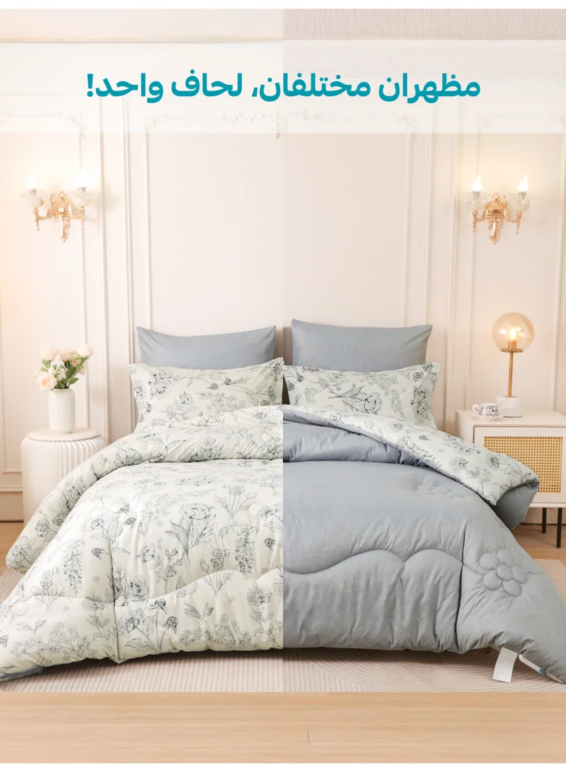 Donetella KING 6-Pcs Printed King Comforter Set | Fits 200x200 cm Size Bed | Soft Brushed Microfiber | Reversible Printed Comforter | 350 GSM Down Alternative Fill  | Best Price UAE