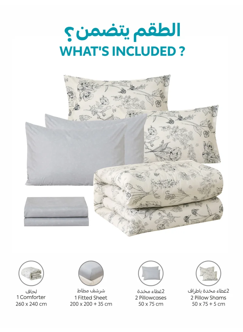 Donetella KING 6-Pcs Printed King Comforter Set | Fits 200x200 cm Size Bed | Soft Brushed Microfiber | Reversible Printed Comforter | 350 GSM Down Alternative Fill  | Best Price UAE