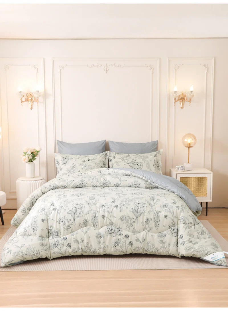 6-Pcs Printed King Comforter Set | Fits 200x200 cm Size Bed | Soft Brushed Microfiber | Reversible Printed Comforter | 350 GSM Down Alternative Fill