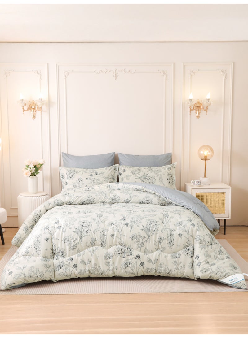 Donetella 6-Pcs Printed King Comforter Set | Fits 200x200 cm Size Bed | Soft Brushed Microfiber | Reversible Printed Comforter | 350 GSM Down Alternative Fill - Image 1