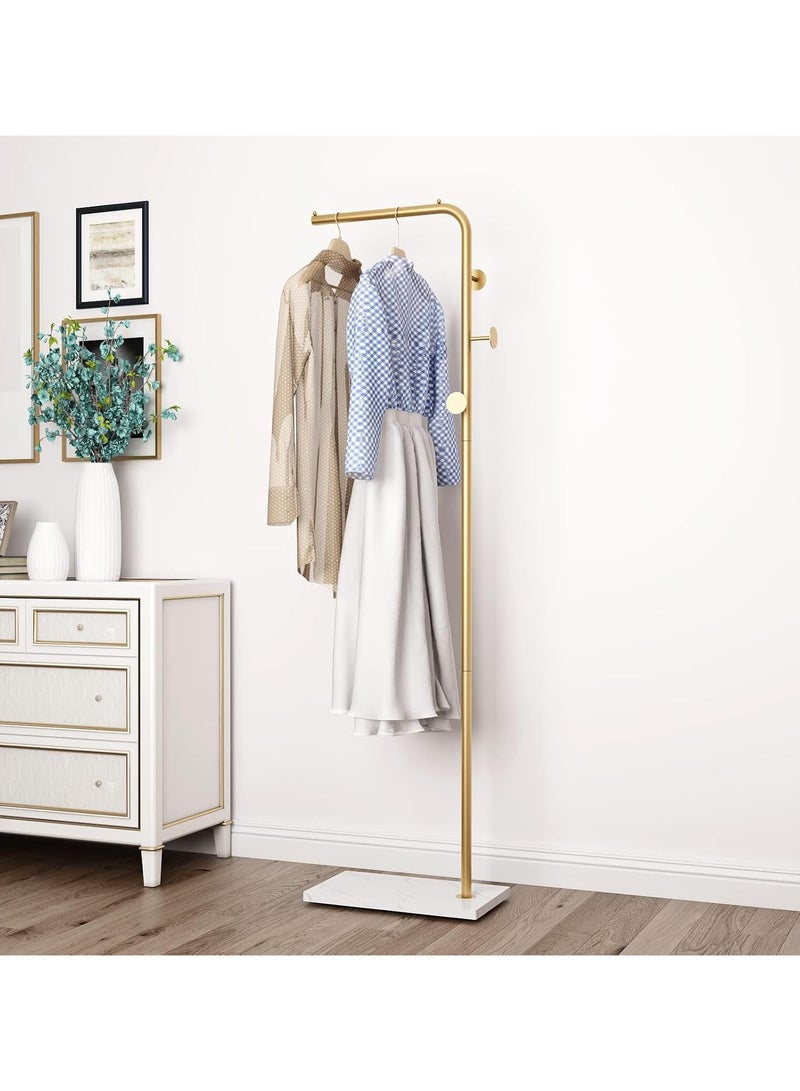 YQbest Gold Coat Racks, Metal Coat Racks Freestanding with Crossbar and 3 Hooks, Modern Coat Hanger with Marble Base, L Shaped Coat Stand for Entryway, Bedroom, Living Room, Office  - Image 1