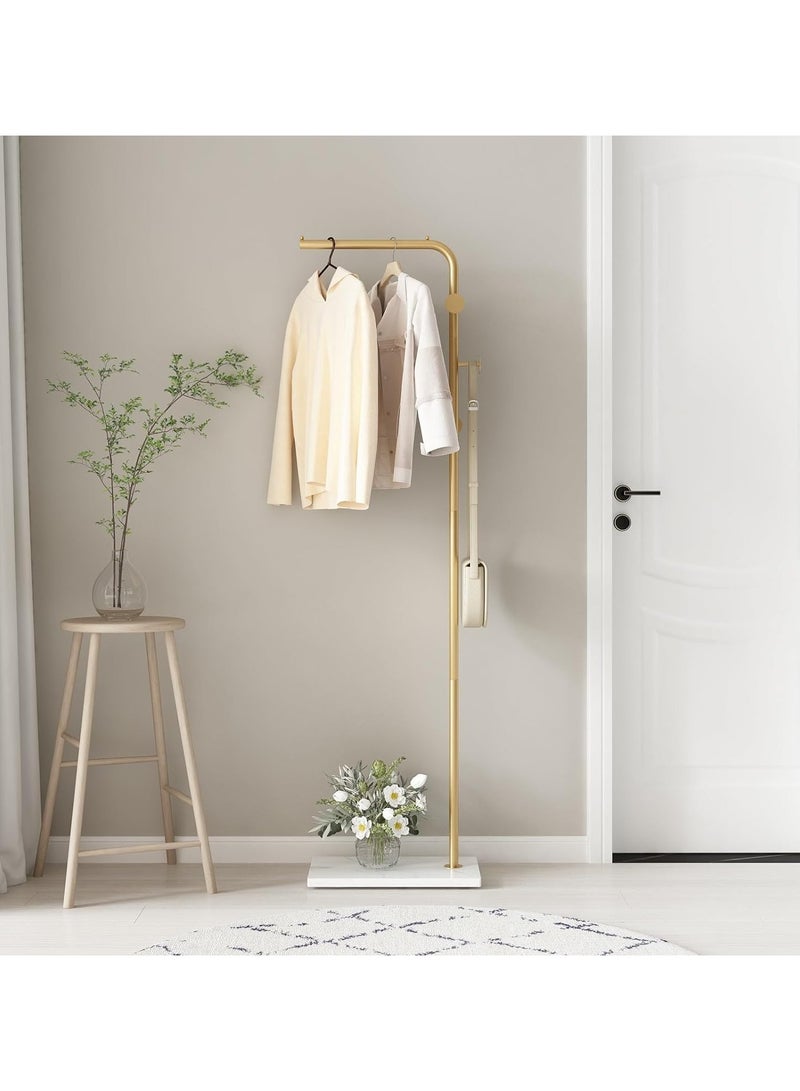 YQbest Gold Coat Racks, Metal Coat Racks Freestanding with Crossbar and 3 Hooks, Modern Coat Hanger with Marble Base, L Shaped Coat Stand for Entryway, Bedroom, Living Room, Office  - Image 4