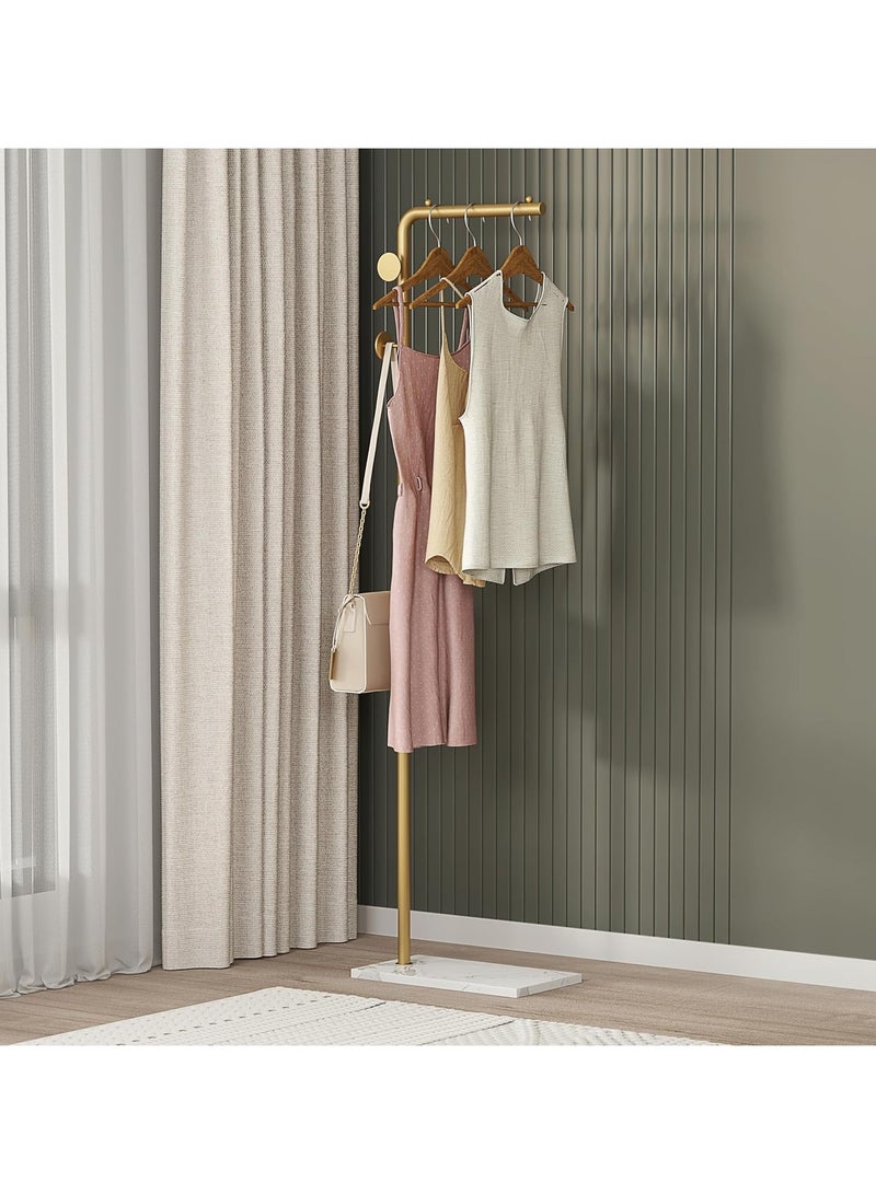 YQbest Gold Coat Racks, Metal Coat Racks Freestanding with Crossbar and 3 Hooks, Modern Coat Hanger with Marble Base, L Shaped Coat Stand for Entryway, Bedroom, Living Room, Office  - Image 2
