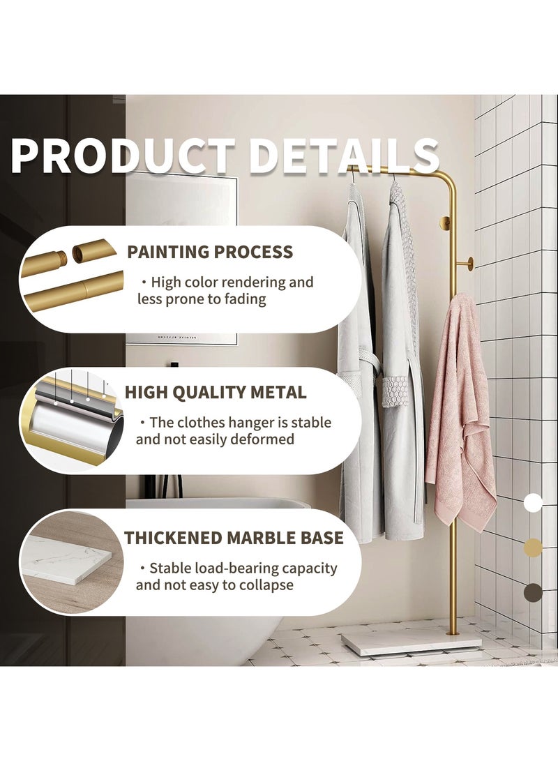 YQbest Gold Coat Racks, Metal Coat Racks Freestanding with Crossbar and 3 Hooks, Modern Coat Hanger with Marble Base, L Shaped Coat Stand for Entryway, Bedroom, Living Room, Office  - Image 5