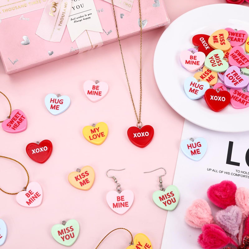 DTOFOOT 48PCS Valentine's Day Ornaments Mini Resin Conversation Hearts Ornaments Tiny Candy Heart Hanging Ornaments for Tree Valentines Figurines Charms Pendants with String for Wedding Party Decor - Image 4