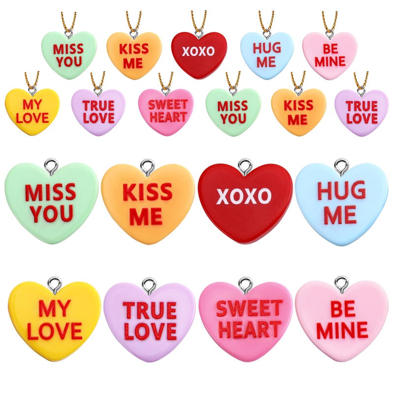DTOFOOT 48PCS Valentine's Day Ornaments Mini Resin Conversation Hearts Ornaments Tiny Candy Heart Hanging Ornaments for Tree Valentines Figurines Charms Pendants with String for Wedding Party Decor - Image 1