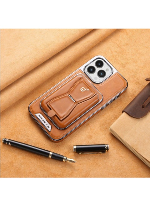 Electroplated Leather Magnetic Card Holder Case Suitable For IPhone16ProMax Phone Case Apple 15 Service Leather Case-Color:Brown + Card Package P95 Electroplated Leather Shell-Applicable Model:iPhone 16Plus