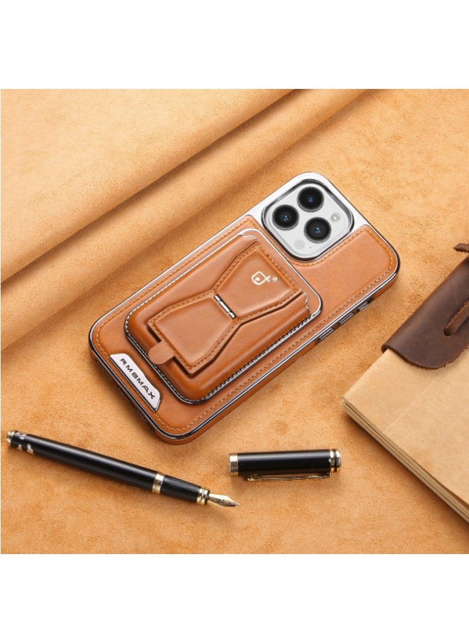 Generic - Electroplated Leather Magnetic Card Holder Case Suitable For IPhone16ProMax Phone Case Apple 15 Service Leather Case-Color:Brown + Card Package P95 Electroplated Leather Shell-Applicable Model:iPhone 16Plus - Image 1