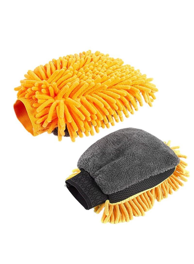Zikra 2 Pcs Car Wash Mitt Glove, Super Absorbent Wash Mitt for Car Washing, Microfiber Wash Mitt for Car Washing Household Cleaning,Orange - Image 1