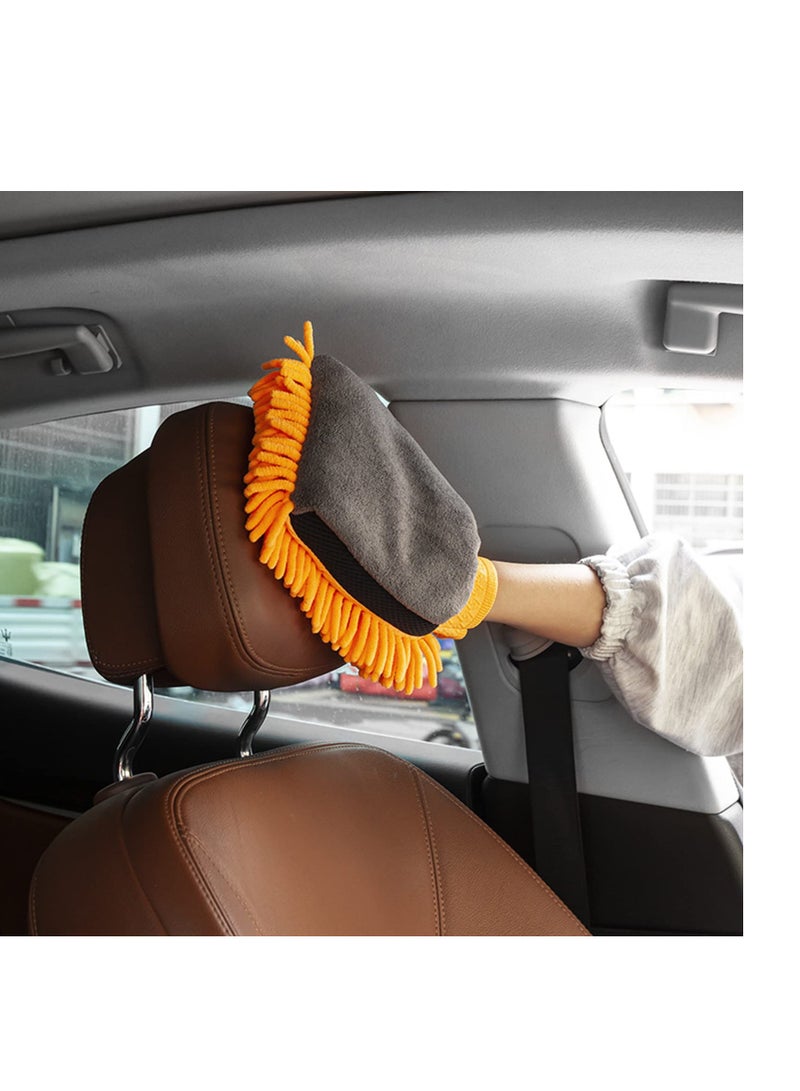 Zikra 2 Pcs Car Wash Mitt Glove, Super Absorbent Wash Mitt for Car Washing, Microfiber Wash Mitt for Car Washing Household Cleaning,Orange - Image 2