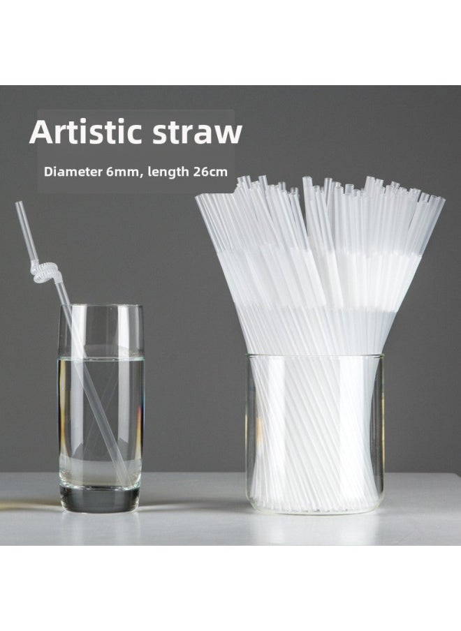 Generic - Mi Tao Disposable Plastic Color Art Straw Modeling Creative Elbow Monochrome 100 10 Color Selection-Color:Transparent 100/bag - Image 1