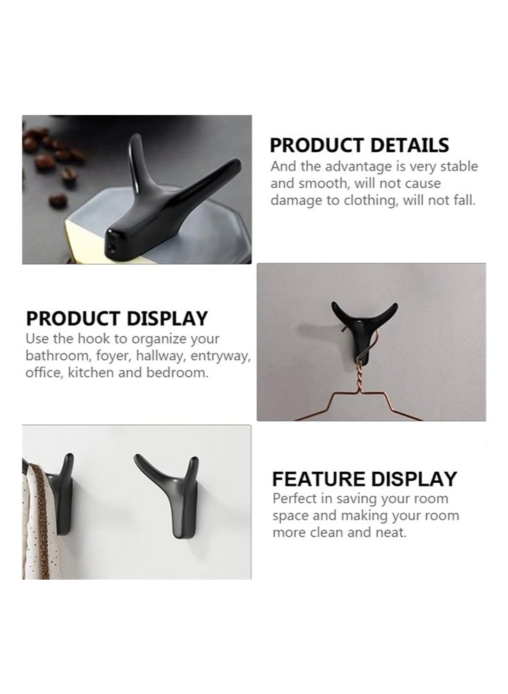 meayul Wall Hook, 4PCS Coat Hooks, Cow Head Wall Hooks for Heavy Duty Door Hanger, Double Hooks Utility Black Hooks, Living Room, Bathroom, Kitchen, Bedroom for Coat, Bag, Scarf, Towel - Image 2