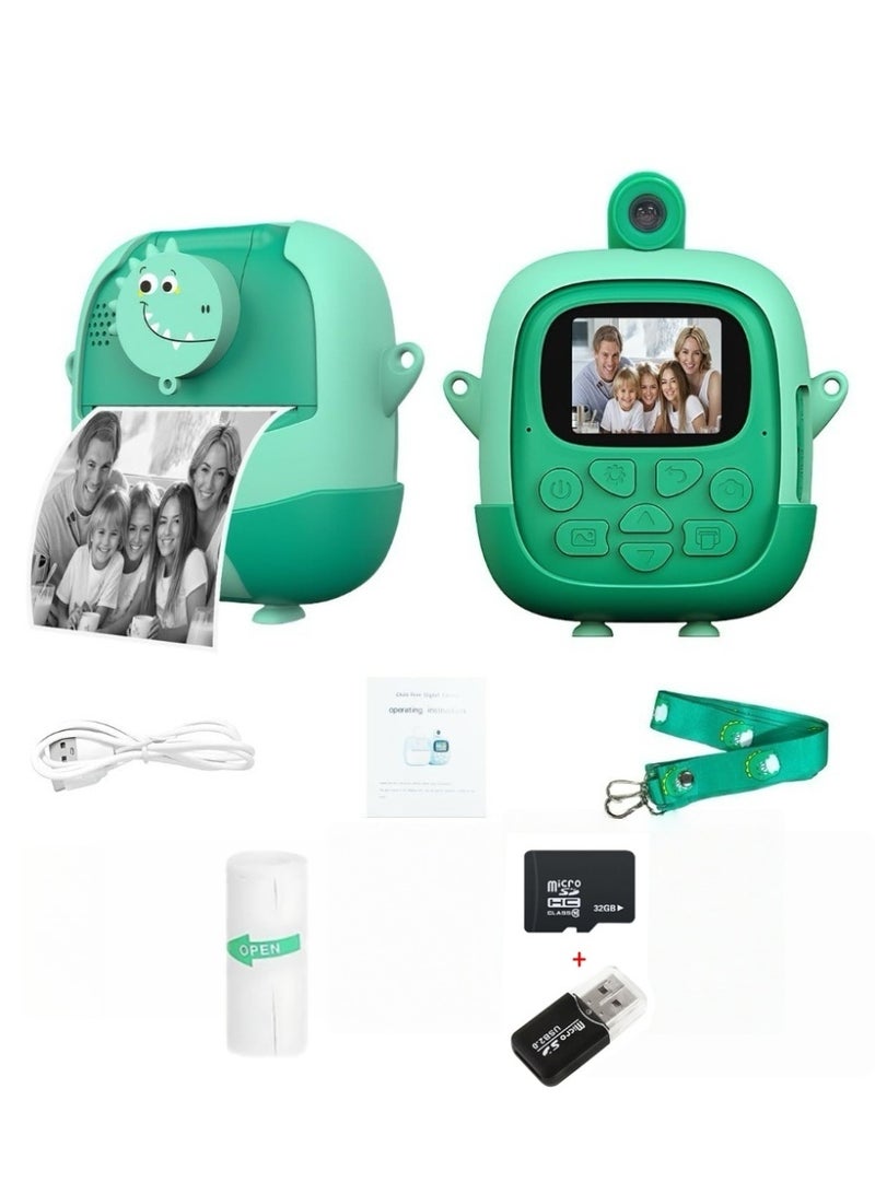 Kids Instant Print Camera, Kids Camera Gifts, 720P HD Digital With 1 Print Paper, 32GB Card Reader, Selfie Photo Video Birthday Gift for Toddler Boys Girls, Mini Rechargeable Child Digital Camera Shockproof Video Camcorder Gifts - Image 1