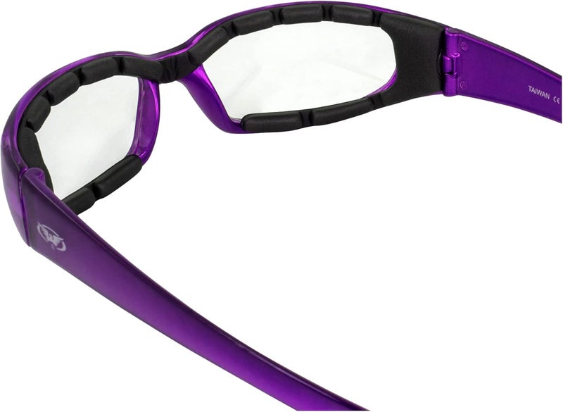Global Vision نظارات موتوسيكل أمان مبطنة من جلوبال فيجن شيكاغو للنساء - إطار بنفسجي مع عدسات شفافة وسوبر داكنة - Image 4
