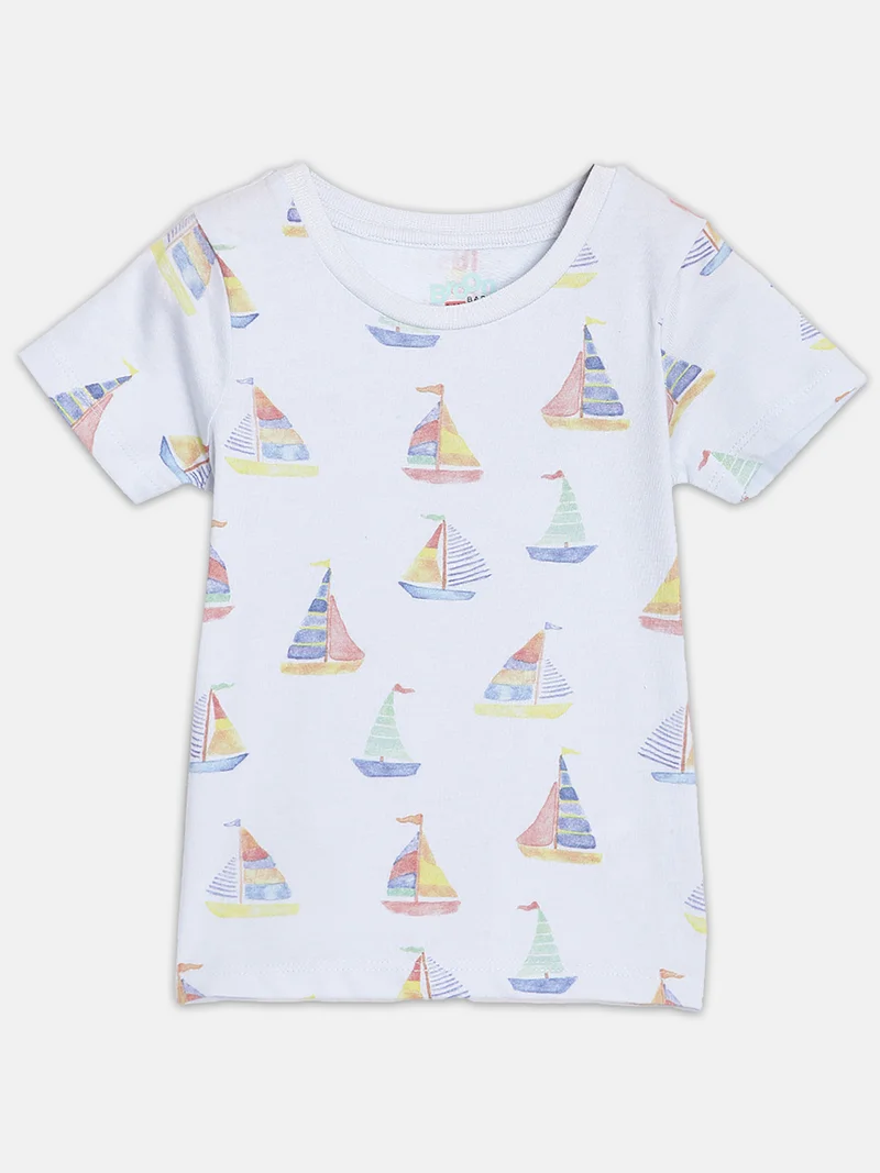 Broon Broon Infant Boys Blue and Navy Printed Organic Cotton T-shirt with Shorts Set