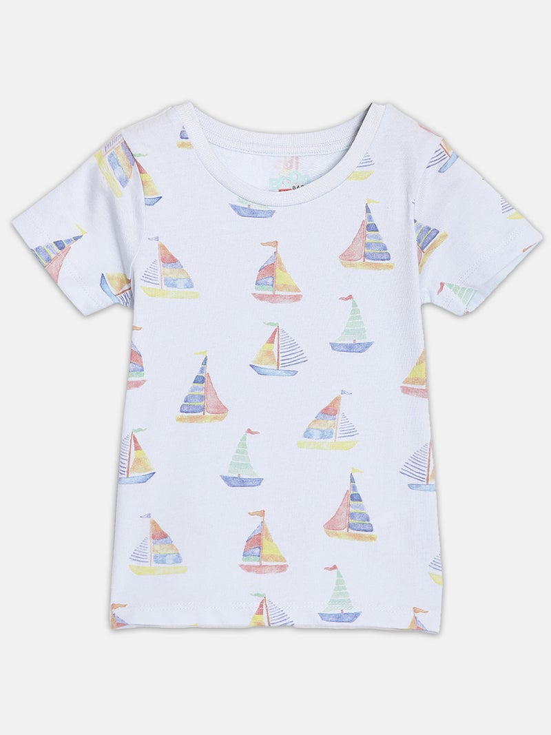 Broon Infant Boys Blue and Navy Printed Organic Cotton T-shirt with Shorts Set - Image 2