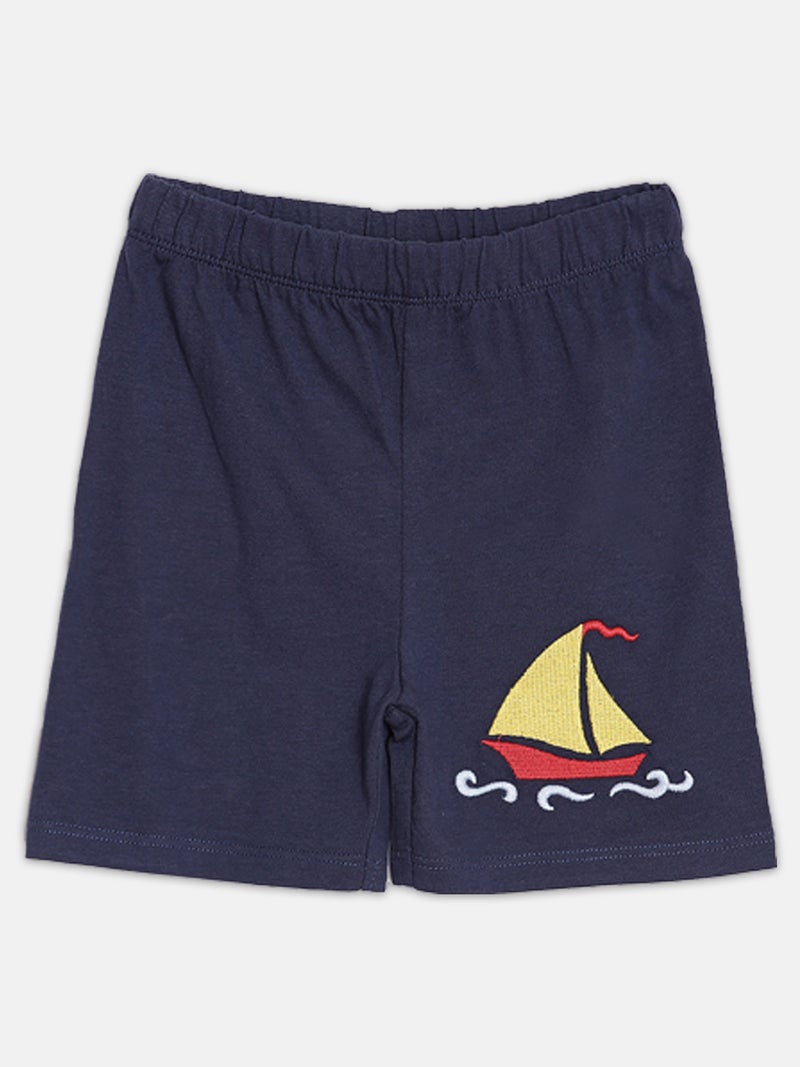 Broon Infant Boys Blue and Navy Printed Organic Cotton T-shirt with Shorts Set - Image 4