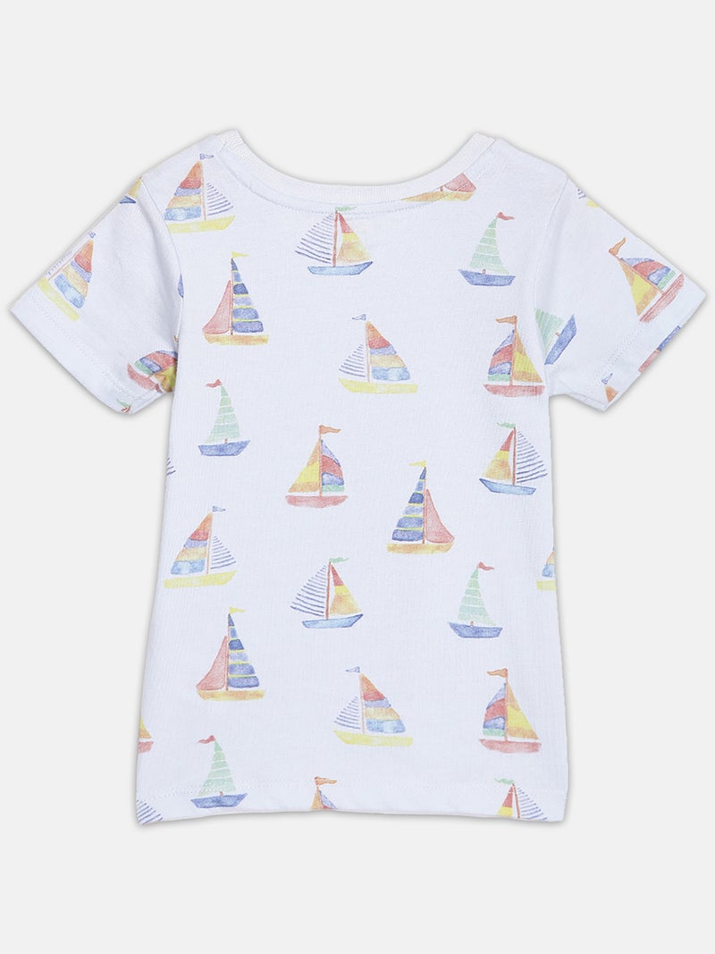 Broon Infant Boys Blue and Navy Printed Organic Cotton T-shirt with Shorts Set - Image 3