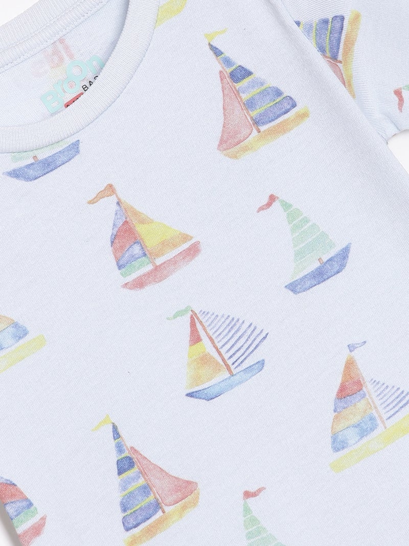 Broon Infant Boys Blue and Navy Printed Organic Cotton T-shirt with Shorts Set - Image 5