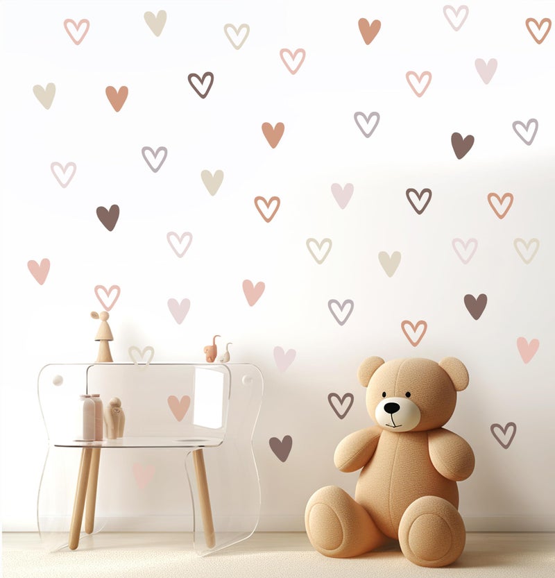 Shine Inside 72psc Boho Heart Wall Stickers Girls Bedroom Removable Wall Decals Nursery Kids Decor, Cute Decorations, Pastel Hearts Wall Art Stickers for Kids Room Bedroom Playroom Nursery Room - Image 3