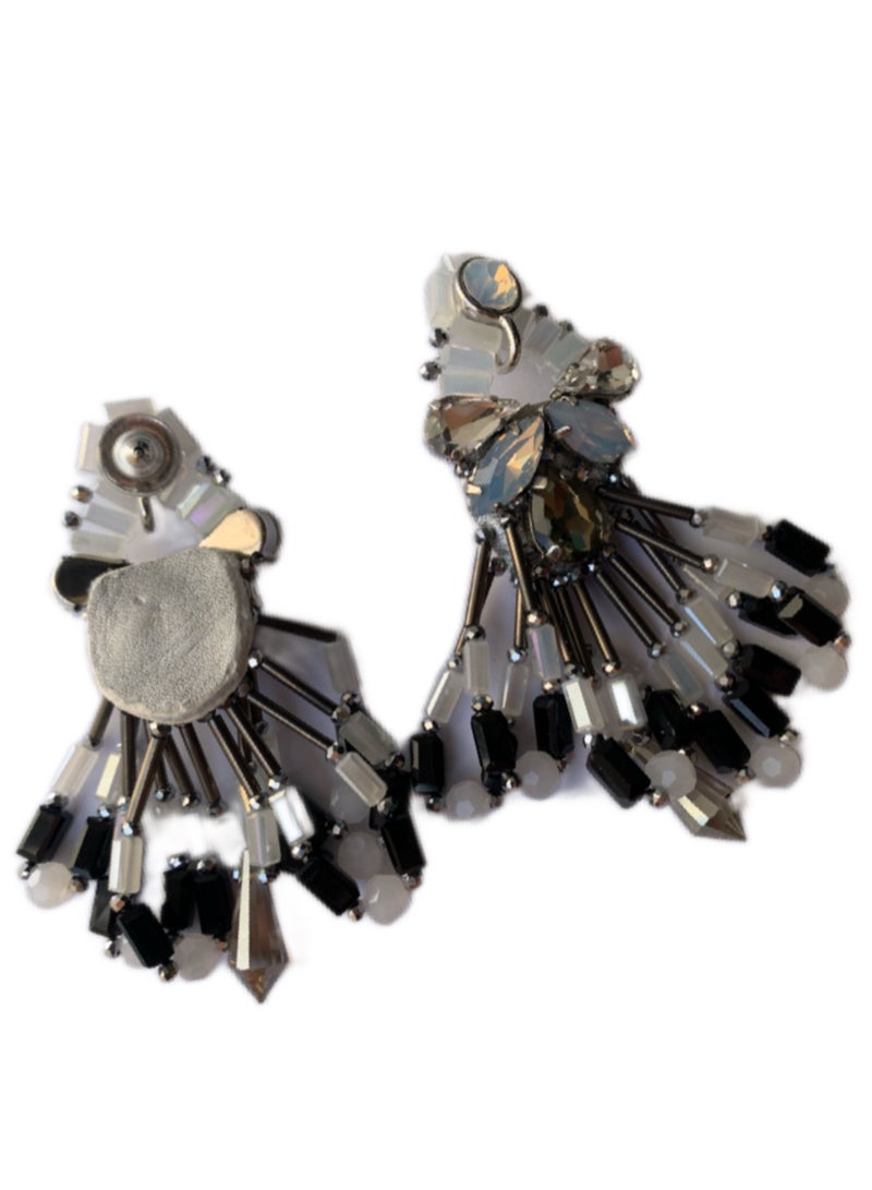 Royalace Women’s Black and White Earrings with Stones - Image 2