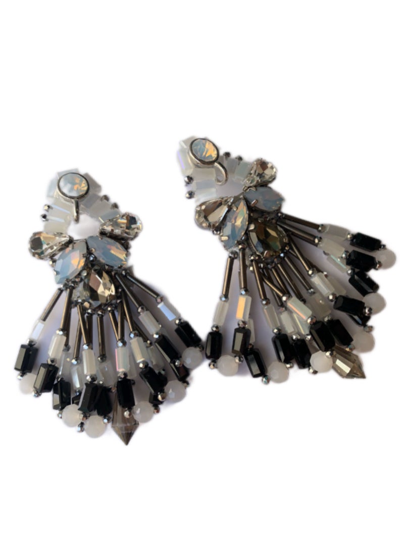 Royalace Women’s Black and White Earrings with Stones - Image 1