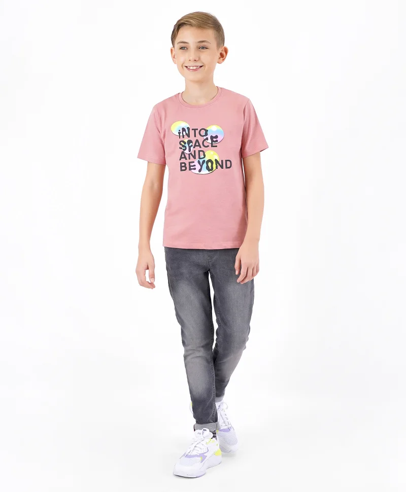 Primo Gino Primo Gino 100% Cotton Half Sleeves T-Shirt Text Print- Pink