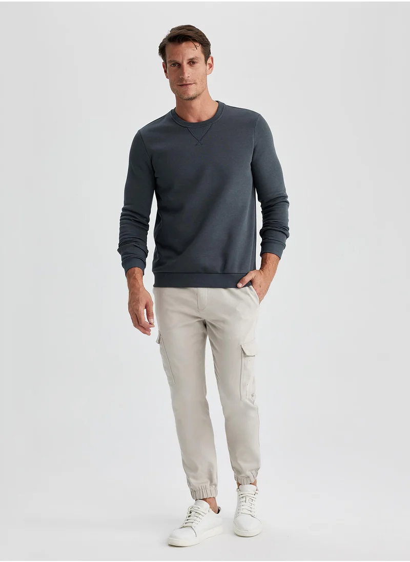 ديفاكتو Regular Fit Crew Neck Cotton Basic Sweatshirt