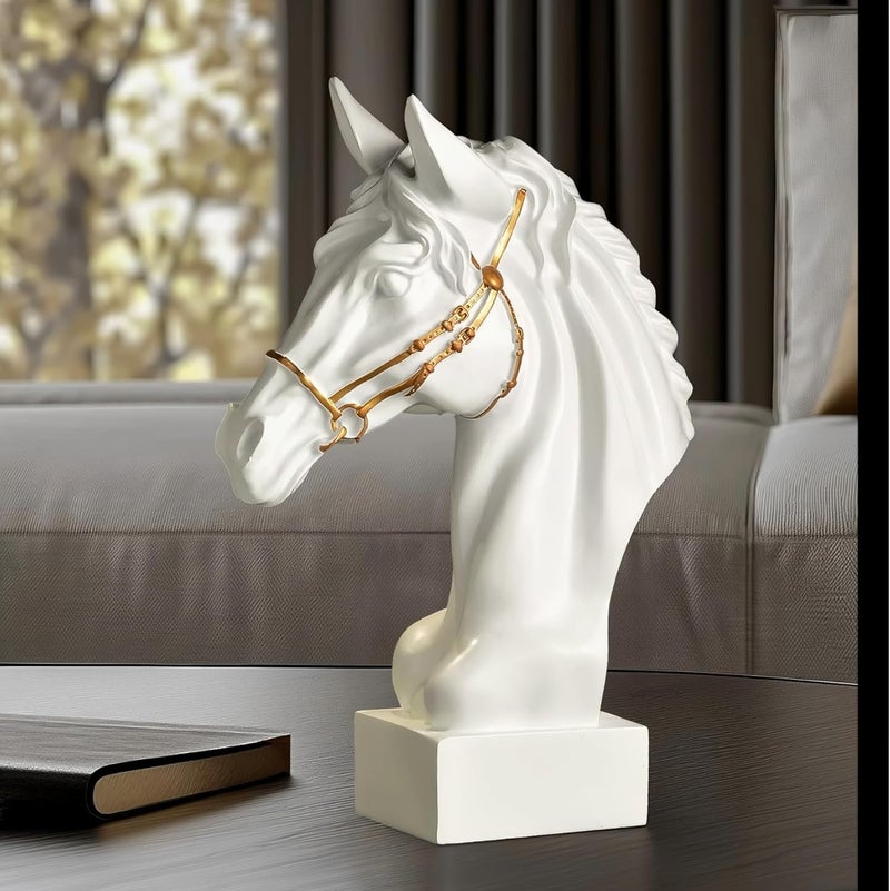 OMELPIS Resin Statue Creative Art White Horse Head Sculpture Ornaments Modern Simple Home Office Décor Crafts for Living Room TV Cabinet Shelf Table Desk Foyer Decorations Gifts H'40CM - Image 3