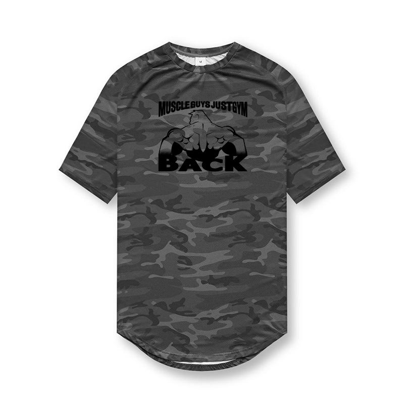 Muscle fitness men''s spring and summer running sports leisure training exercise basketball camouflage quick-drying short sleeve t-shirt - Image 1