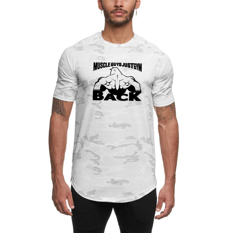 Muscle fitness men''s spring and summer running sports leisure training exercise basketball camouflage quick-drying short sleeve t-shirt - Image 5