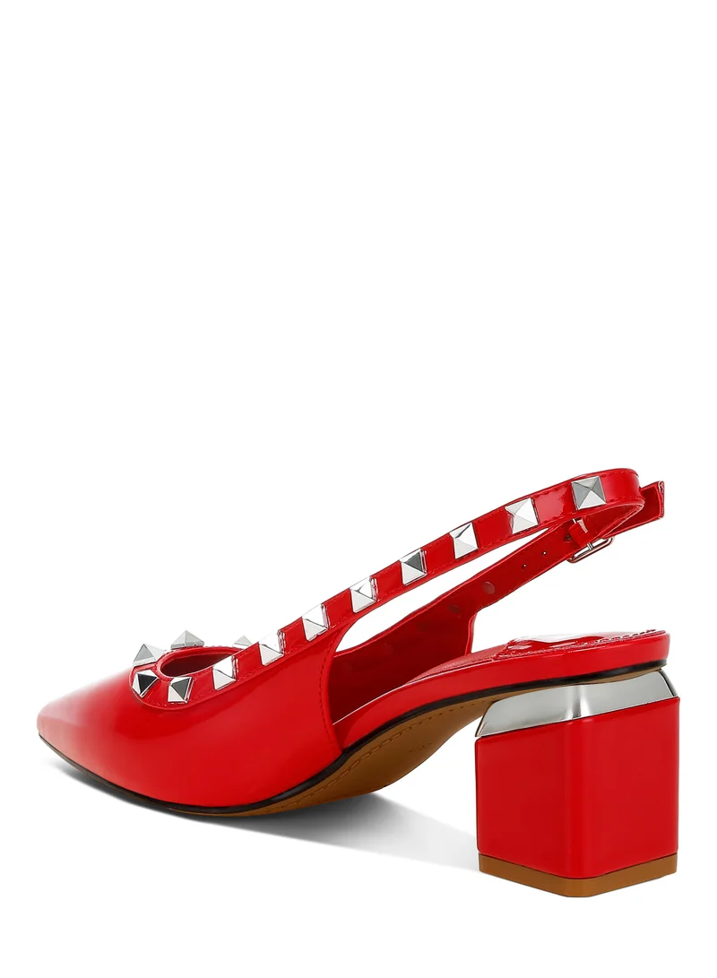 London Rag Stud Embellished Slingback Sandals in Red