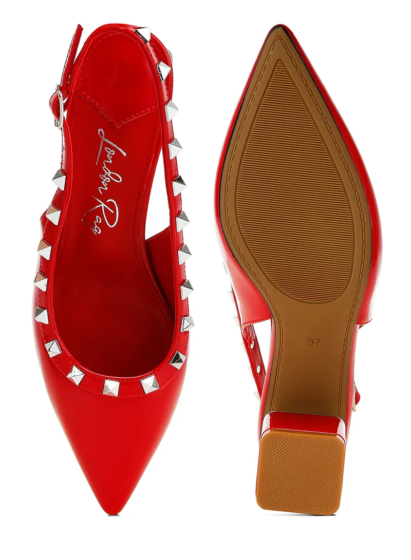 London Rag Stud Embellished Slingback Sandals in Red