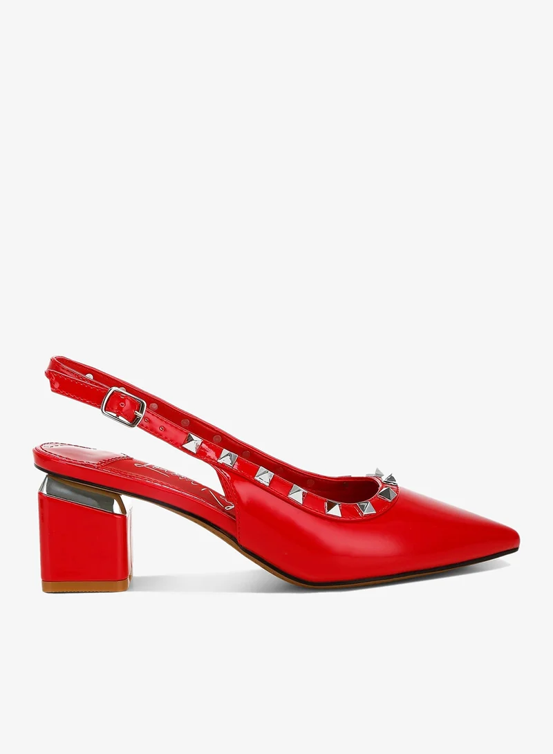 Stud Embellished Slingback Sandals in Red