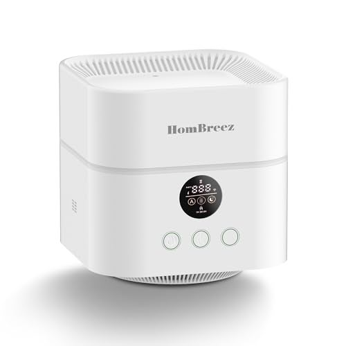 HomBreez Air Purifier and Humidifier Combo for Bedroom Covers Up to 200ft H13 True HEPA Filter 500ML Water Tank Quiet Cool Mist Top Fill Essential Oil Diffuser for Baby Pet Room White