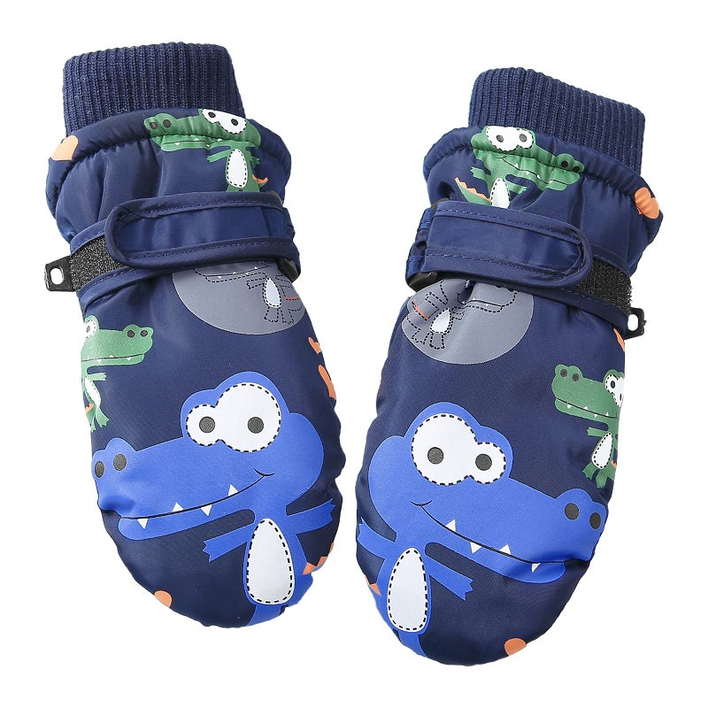 American Trends Toddler Winter Mittens Waterproof Boy Ski Gloves Warm Fleece Snow Mitten for Baby Boy Girl Cold Weather Navy Green S(Fits 2-4 years) - Image 2