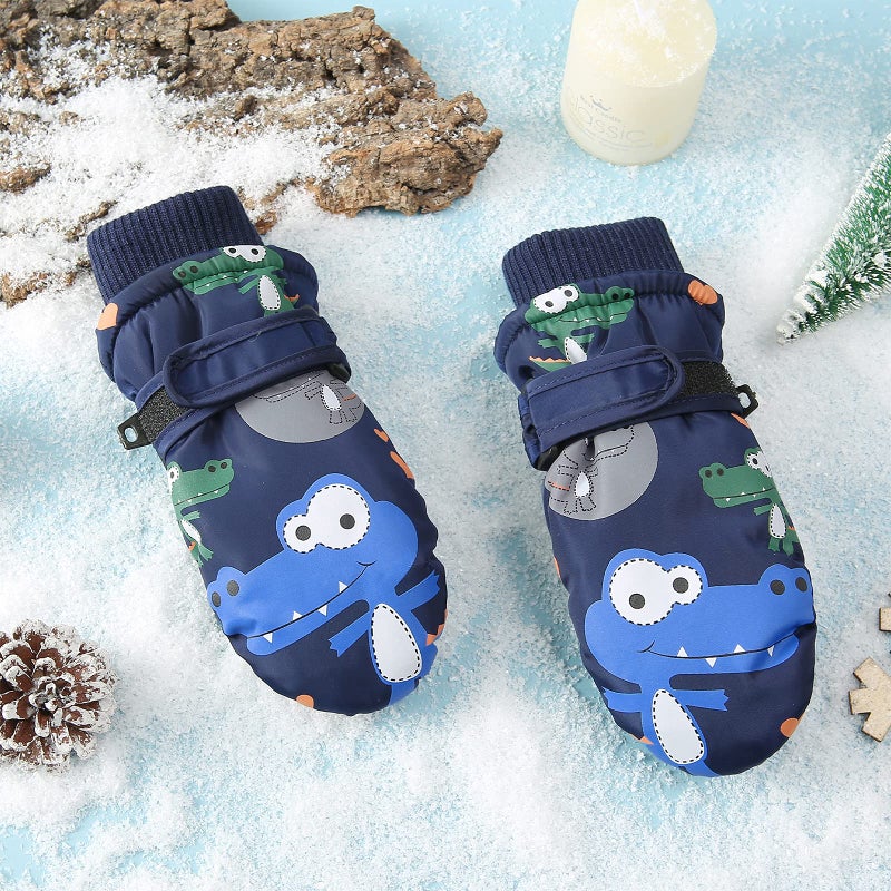 American Trends Toddler Winter Mittens Waterproof Boy Ski Gloves Warm Fleece Snow Mitten for Baby Boy Girl Cold Weather Navy Green S(Fits 2-4 years) - Image 3