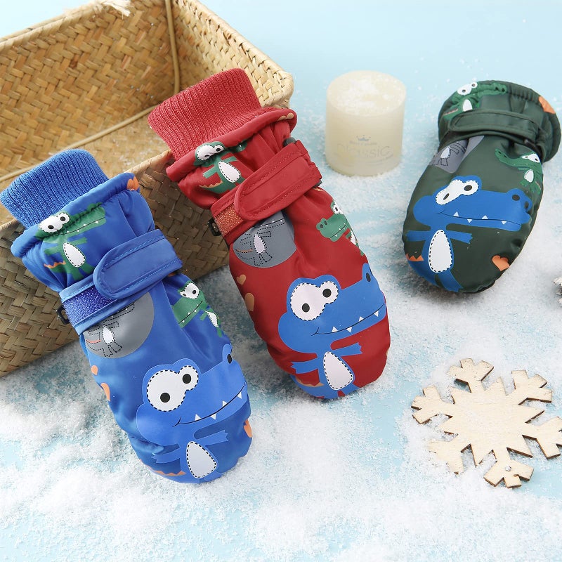 American Trends Toddler Winter Mittens Waterproof Boy Ski Gloves Warm Fleece Snow Mitten for Baby Boy Girl Cold Weather Navy Green S(Fits 2-4 years) - Image 4
