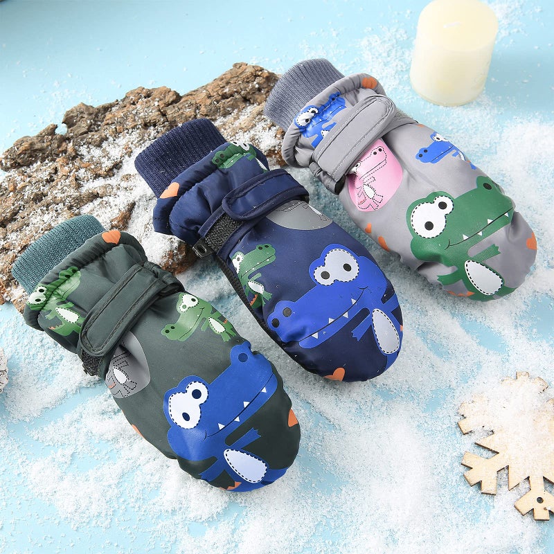 American Trends Toddler Winter Mittens Waterproof Boy Ski Gloves Warm Fleece Snow Mitten for Baby Boy Girl Cold Weather Navy Green S(Fits 2-4 years) - Image 5
