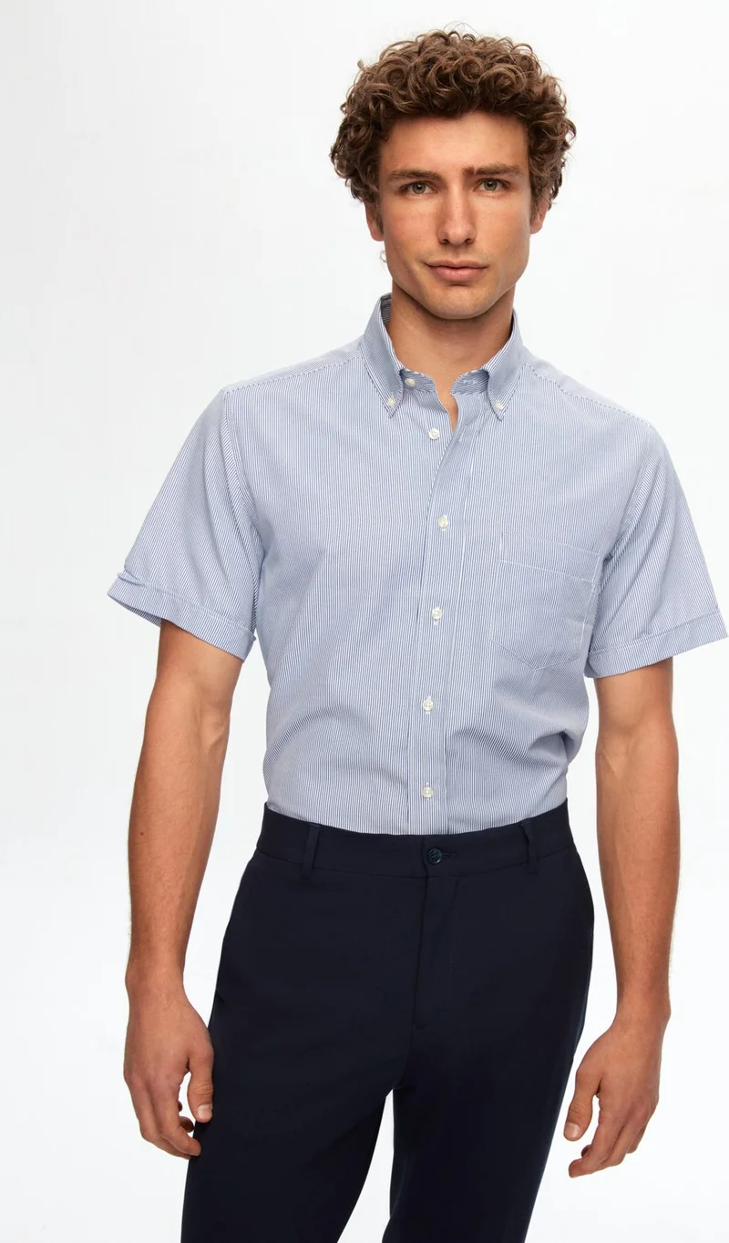 دي أس دامات Regular Fit Navy Blue Striped Shirt 0HF022102314M