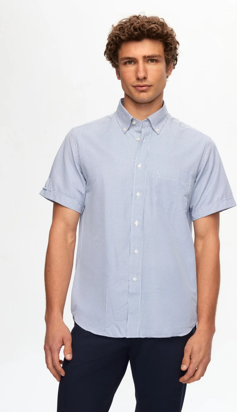 دي أس دامات Regular Fit Navy Blue Striped Shirt 0HF022102314M