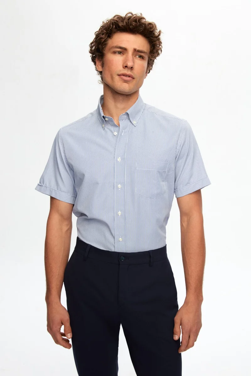 دي أس دامات Regular Fit Navy Blue Striped Shirt 0HF022102314M