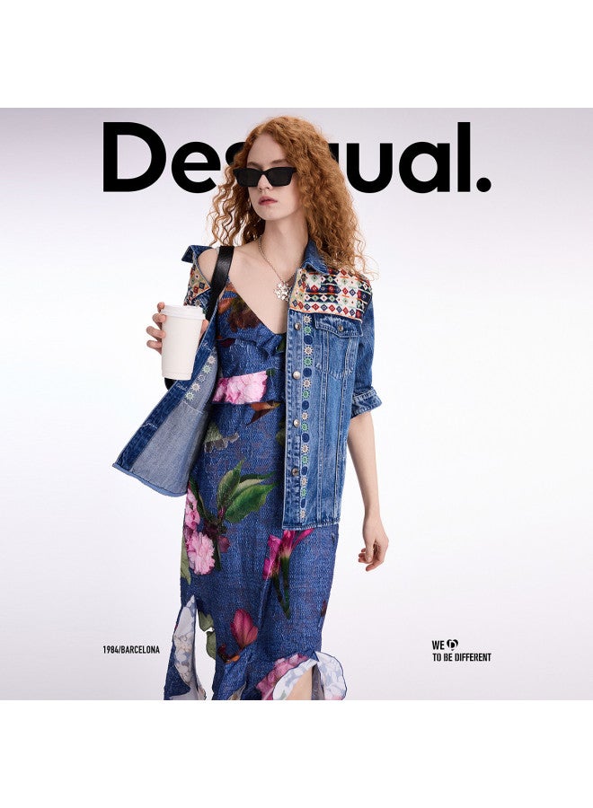 DESIGUAL جاكيت جينز نسائي مزين بتصميم تطريز باتش وورك مع ياقة - Image 5