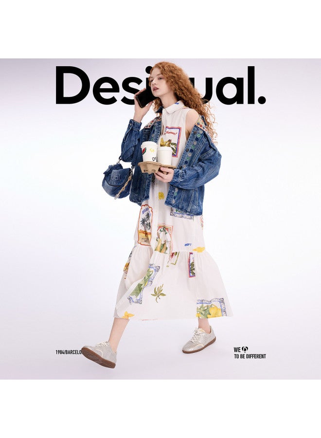 DESIGUAL جاكيت جينز نسائي مزين بتصميم تطريز باتش وورك مع ياقة - Image 4