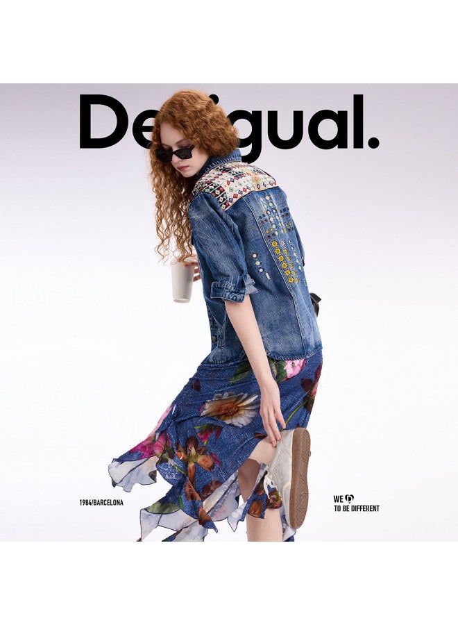 DESIGUAL جاكيت جينز نسائي مزين بتصميم تطريز باتش وورك مع ياقة - Image 3
