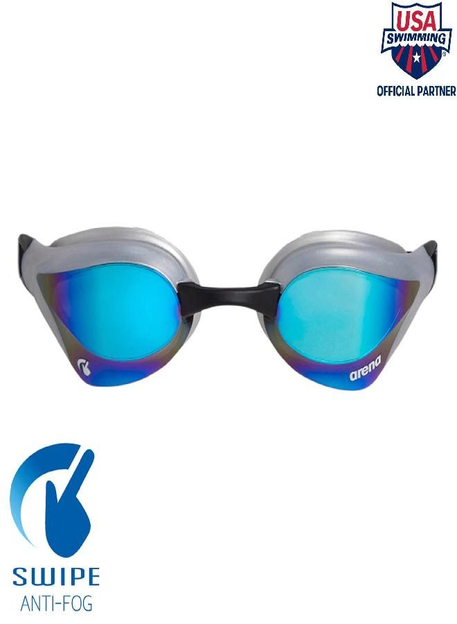 arena Arena Unisex Cobra Core Swipe Anti-Fog Racing Swim Goggles for Men and Women Polycarbonate Mirror Lens, Blue/Sliver  - Image 2